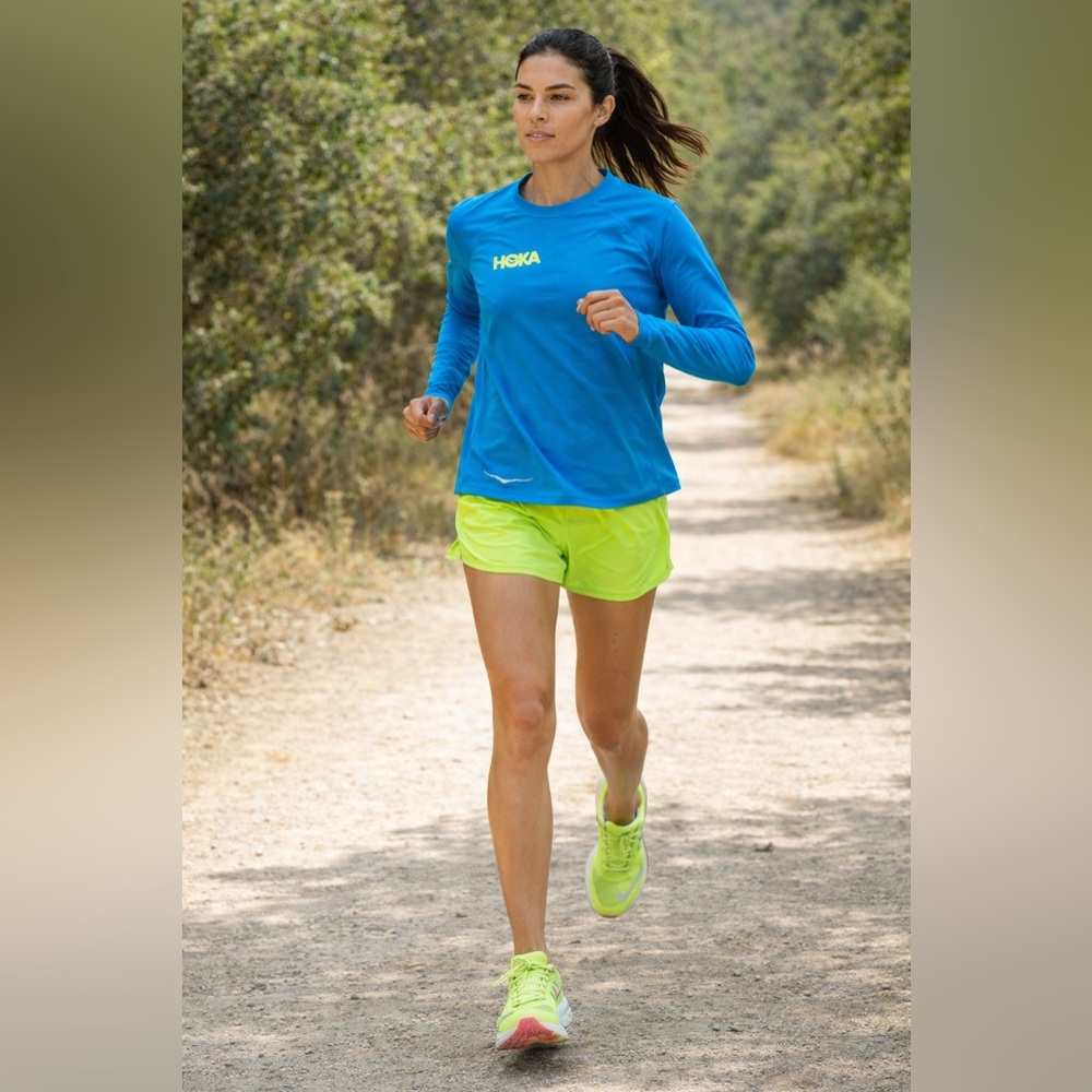HOKA ONE Blue Long Sleeve Running Top with Neon Logo